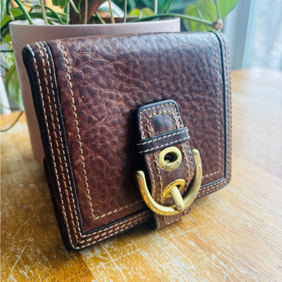 Coach Vintage Brown Leather Wallet with Buckle, Y2K Coach - Picture 12 of 12
